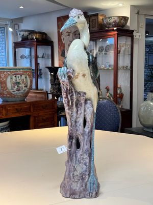 A rare and large Chinese polychrome-glazed crane on a rock, 18/19th C. — foto 2