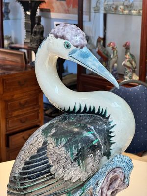 A rare and large Chinese polychrome-glazed crane on a rock, 18/19th C. — foto 9