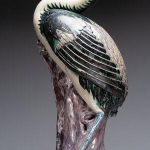 A rare and large Chinese polychrome-glazed crane on a rock, 18/19th C. — foto 12
