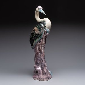 A rare and large Chinese polychrome-glazed crane on a rock, 18/19th C. — foto 5
