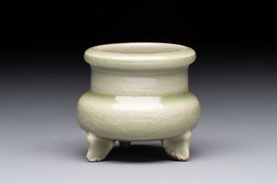 A rare and small Chinese Yaozhou celadon-glazed tripod censer, Jin