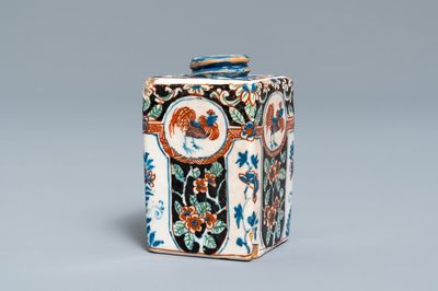 A rare black Dutch Delft tea caddy, early 18th C.
