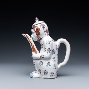 A rare Brussels faience monkey-shaped ewer and cover, 18th C. — 照片 4