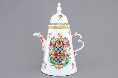 A rare Chinese armorial coffee pot with cover, arms of Clifford, 18th C.