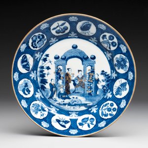 A rare Chinese blue and white 'arbour' dish after Cornelis Pronk, Qianlong, ca. 1740 — photo 1