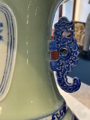 A rare Chinese blue and white celadon-ground 'Wu Shuang Pu' vase, 19th C. — 照片 8