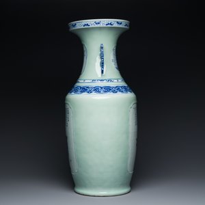A rare Chinese blue and white celadon-ground 'Wu Shuang Pu' vase, 19th C. — 照片 2