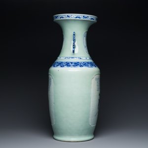 A rare Chinese blue and white celadon-ground 'Wu Shuang Pu' vase, 19th C. — 照片 4