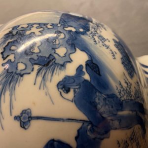 A rare Chinese blue and white censer with figures in a landscape, Transitional period — photo 12