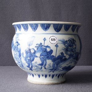 A rare Chinese blue and white censer with figures in a landscape, Transitional period — photo 13