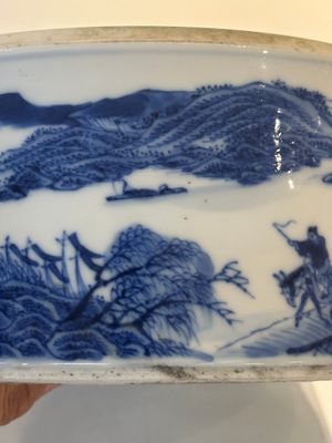 A rare Chinese blue and white cylindrical box and cover for the Thai or Vietnamese market, Jin Tang Fa Ji 錦堂發記 mark, Daoguang — photo 28