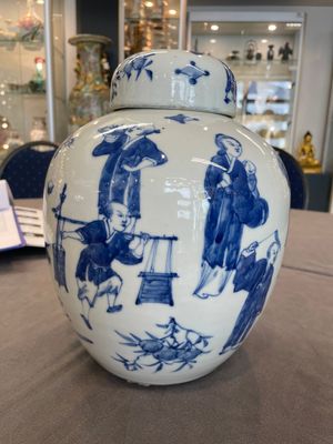 A rare Chinese blue and white 'figures' jar and cover, Kangxi mark, 19th C. — 照片 3