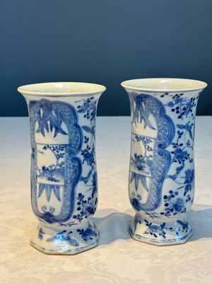 A rare Chinese blue and white five-piece garniture in Dutch Delft style, Kangxi mark, 19th C. — photo 2