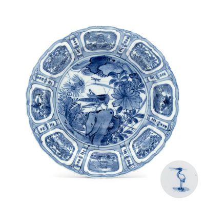 A rare Chinese blue and white 'Grasshopper' plate, Egret mark, Wanli