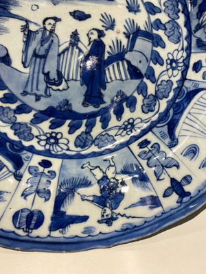 A rare Chinese blue and white kraak porcelain dish with Portuguese ships on the rim, Wanli — photo 6