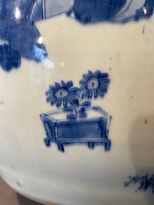 A rare Chinese blue and white lantern-shaped vase with figures in a landscape and calligraphy, Shunzi/early Kangxi — photo 22