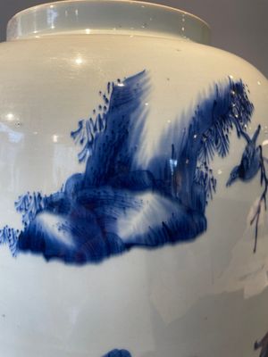 A rare Chinese blue and white lantern-shaped vase with figures in a landscape and calligraphy, Shunzi/early Kangxi — photo 25