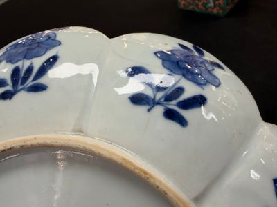 A rare Chinese blue and white lotus-shaped 'Leopard' dish — foto 15