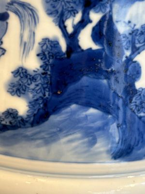 A rare Chinese blue and white 'Mongolian hunt' brush pot, Wen Zhang Shan Dou 文章山斗 mark, Kangxi — photo 16