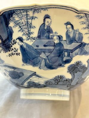A rare Chinese blue and white 'Seven Sages of the Bamboo Grove' conical bowl, Kangxi mark and of the period — photo 12