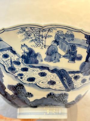 A rare Chinese blue and white 'Seven Sages of the Bamboo Grove' conical bowl, Kangxi mark and of the period — photo 9
