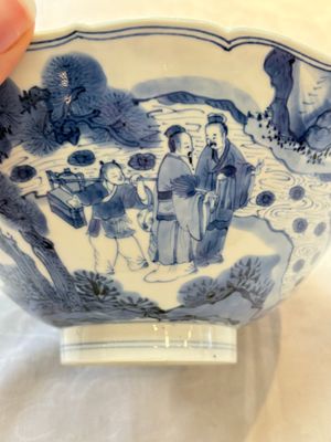 A rare Chinese blue and white 'Seven Sages of the Bamboo Grove' conical bowl, Kangxi mark and of the period — photo 10