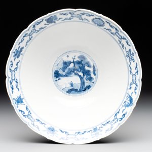 A rare Chinese blue and white 'Seven Sages of the Bamboo Grove' conical bowl, Kangxi mark and of the period — photo 5