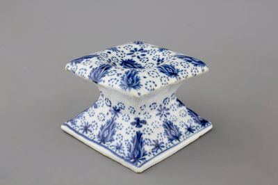 A rare Chinese blue and white square salt on foot, Kangxi, ca. 1700