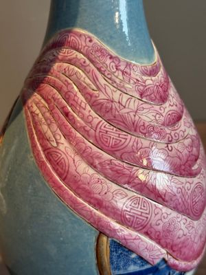 A rare Chinese blue, white and famille rose vase with landscape design, Guangxu mark, dated 1908 — photo 15