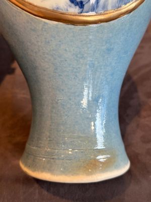 A rare Chinese blue, white and famille rose vase with landscape design, Guangxu mark, dated 1908 — photo 17