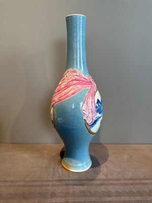 A rare Chinese blue, white and famille rose vase with landscape design, Guangxu mark, dated 1908 — photo 2