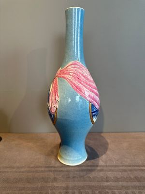 A rare Chinese blue, white and famille rose vase with landscape design, Guangxu mark, dated 1908 — photo 4