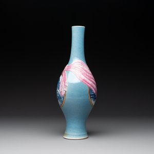 A rare Chinese blue, white and famille rose vase with landscape design, Guangxu mark, dated 1908 — photo 2