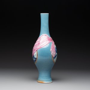 A rare Chinese blue, white and famille rose vase with landscape design, Guangxu mark, dated 1908 — photo 4
