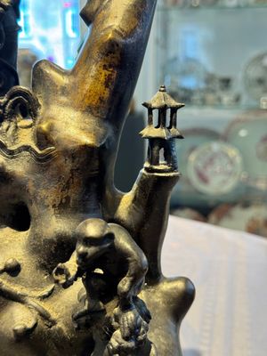 A rare Chinese bronze group depicting two immortals and various animals in a mountainous landscape, Ming — photo 13