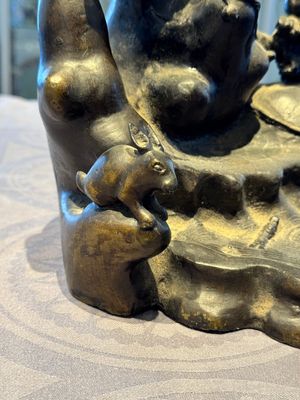 A rare Chinese bronze group depicting two immortals and various animals in a mountainous landscape, Ming — photo 15