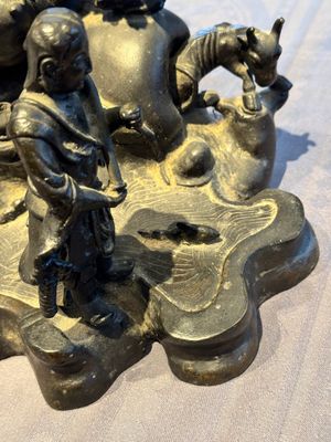 A rare Chinese bronze group depicting two immortals and various animals in a mountainous landscape, Ming — photo 17