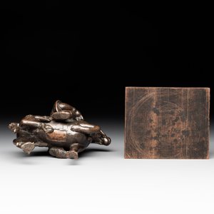 A rare Chinese bronze Vaishravana on horseback with wooden stand, Yuan — photo 9