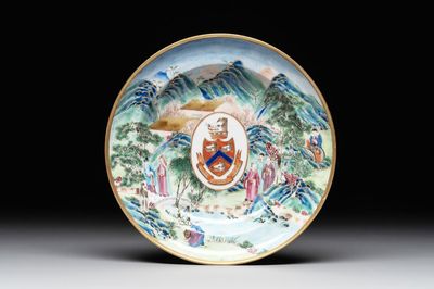 A rare Chinese Canton famille rose armorial soup plate with the arms of Wight, ca. 1810