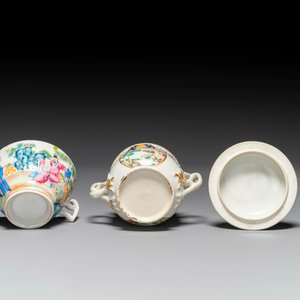 A rare Chinese Canton famille rose covered sugar bowl, a cup and saucer, 19th C. — photo 4