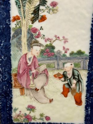 A rare Chinese Canton famille rose lozenge-shaped 'fisherman, woodcutter, farmer and scholar 漁樵耕讀圖' vase, Qianlong — 照片 8