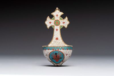 A rare Chinese cloisonné holy water font, 19th C.