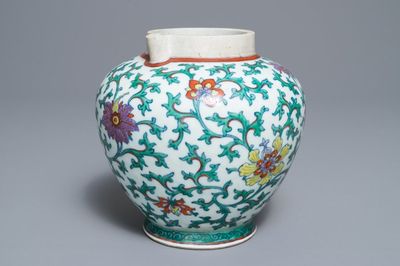 A rare Chinese doucai 'sengmaohu' monk's cap ewer, Kangxi
