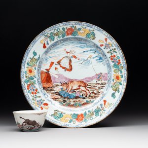 A rare Chinese Dutch-decorated 'The miracle of Zaandam' plate and cup, Qianlong — photo 1