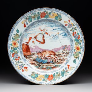 A rare Chinese Dutch-decorated 'The miracle of Zaandam' plate and cup, Qianlong — photo 2