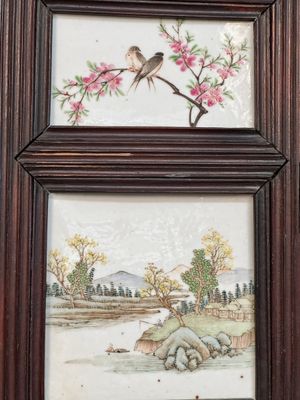 A rare Chinese eight-panel hongmu room divider with 48 qianjiang cai plaques, signed Jia Xingqing 贾醒卿, dated 1902 — photo 18