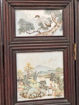 A rare Chinese eight-panel hongmu room divider with 48 qianjiang cai plaques, signed Jia Xingqing 贾醒卿, dated 1902 — photo 26