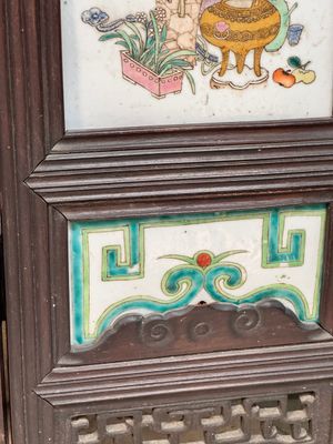 A rare Chinese eight-panel hongmu room divider with 48 qianjiang cai plaques, signed Jia Xingqing 贾醒卿, dated 1902 — photo 29