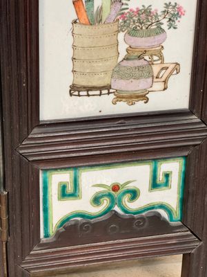 A rare Chinese eight-panel hongmu room divider with 48 qianjiang cai plaques, signed Jia Xingqing 贾醒卿, dated 1902 — photo 34