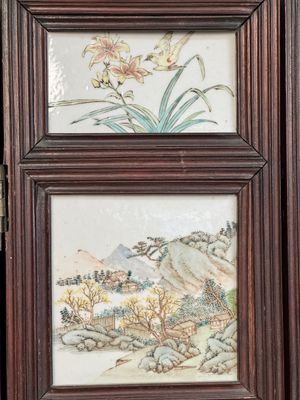 A rare Chinese eight-panel hongmu room divider with 48 qianjiang cai plaques, signed Jia Xingqing 贾醒卿, dated 1902 — photo 6
